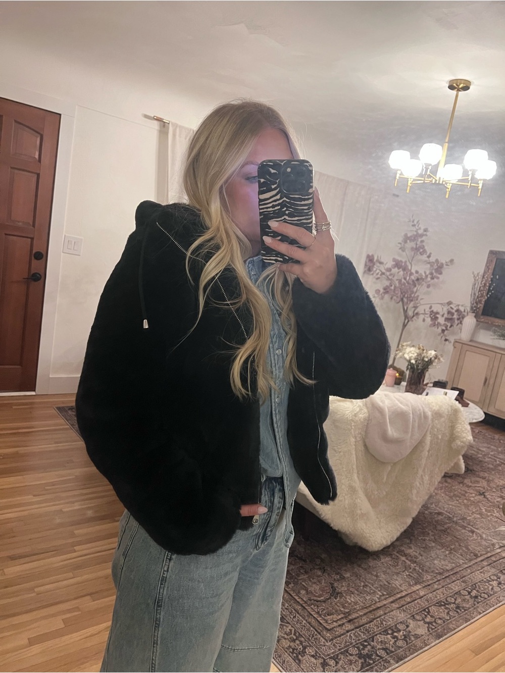 Rachel Zoe Black Hooded Teddy Faux-Fur Jacket
